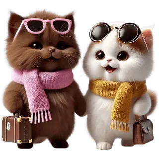 👜 c2617673 고양이, 새끼 고양이, 선글라스, 스카프, 짐, 여행, 귀여운, 동물 whatsapp sticker