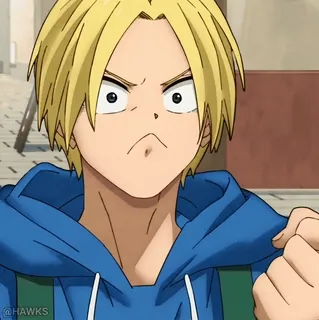 ✊ a3cae9e5 Anime, Boos, Hoodie, Personage, Blond haar, Expressie, Cartoon telegram sticker