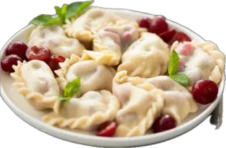 🤩 05c1defd Pierogi, Raviolis, Cerises, Cuisine polonaise, Cuisine ukrainienne, Assiette, Nourriture, Dessert telegram sticker