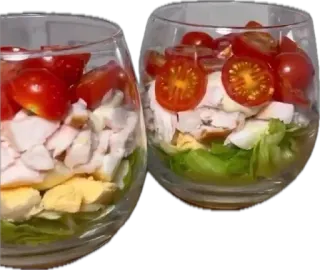 🤩 10a68ab7 nourriture, salade, tomates, poulet, œufs, laitue, verre, recette, sain telegram sticker