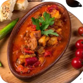 🫥 4f144b5f nourriture, plat, repas, cuisine, légumes, tomate, poivre, pain, persil telegram sticker