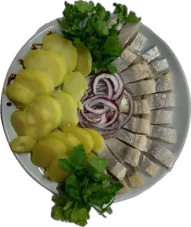 🤩 895b2784 nourriture, hareng, pommes de terre, oignon, persil, plat, repas, cuisine telegram sticker