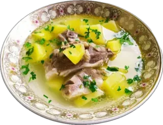 🤩 dc2af2a5 soupe, nourriture, bouillon, viande, pommes de terre, persil telegram sticker