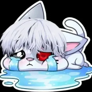 😭 2f087312 triste, chorando, gato, anime, mangá, kawaii, chibi telegram sticker
