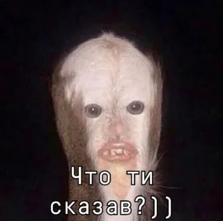 👹 20304494 Что ти сказав?)) meme, weird, creature, funny, russian, text, что ти сказав telegram sticker