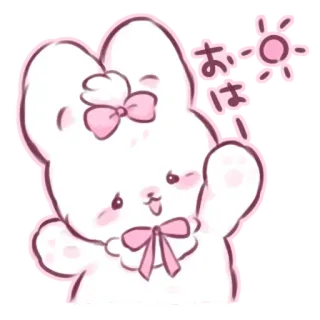 📩 690d680e おはー mignon, kawaii, lapin, salutation, rose, bonjour, dessin animé whatsapp sticker