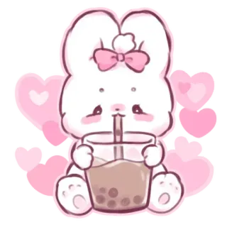 📩 9cf99a55 lapin, mignon, kawaii, boisson, rose, boba, thé aux perles, lapin whatsapp sticker