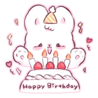 📩 ac6ee9d0 Happy Birthday anniversaire, joyeux anniversaire, gâteau, mignon, fête, lapin, fête whatsapp sticker