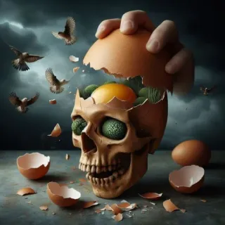 🤩 c68a903a skull, egg, birds, surreal, dark, fantasy, art, digital art telegram sticker