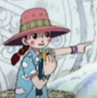 👉 782676b1 personnage animé, fille avec chapeau, pointant du doigt, dessin animé, illustration telegram sticker