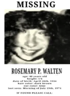 🖤 d836cf85 Rosemary P. Walten MISSING
ROSEMARY P. WALTEN
age: 40 years old
height: 5'8
date of birth: April 20th, 1934
hair color: dark brown
eye color: blue
last seen: Morning of july 19th, 1974
IF FOUND PLEASE CALL: personne disparue, affiche, Rosemary Walten, vintage, recherche, personne perdue telegram sticker