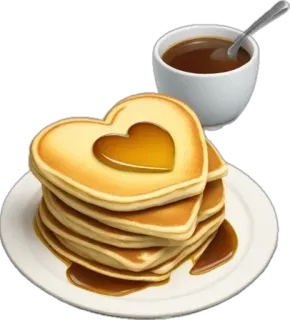🤩 dec3d6d4 pancakes, breakfast, heart-shaped, food, syrup, coffee, drink, stack of pancakes whatsapp sticker