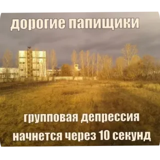 🖼 7450379d ДОРОГИЕ ПАПИЩИКИ
групповая депрессия
начнется через 10 секунд rosyjski, tekst, depresja, wiadomość whatsapp sticker