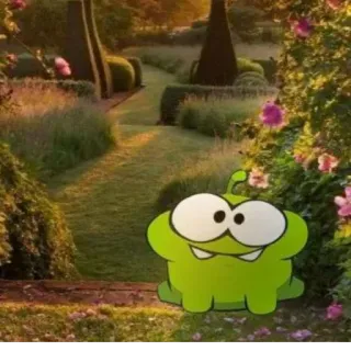 😋 6bf73bda Om Nom Cut the Rope Om Nom, Cut the Rope, monstre vert, jeu, dessin animé telegram sticker