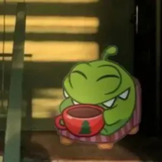 ☕️ 6f2fb53e Om Nom Cut the Rope Om Nom, Cut the Rope, vert, monstre, dessin animé, jeu, mignon, boisson telegram sticker