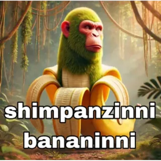 🐒 42d547da shimpanzinni bananininni обезьяна, банан, шимпанзе, смешной, мем telegram sticker