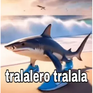 🤨 9aaa7275 tralalero tralala акула, мем, обувь, смешной, пляж, ходьба telegram sticker