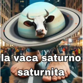 🐮 a9d142d4 la vaca saturno
saturnita корова, Сатурн, планета, сюрреализм, смешной, мем, космос, город telegram sticker
