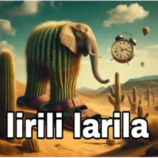🤪 c34a71a4 lirili larila кактус, слон, сюрреализм, сандалии, будильник telegram sticker