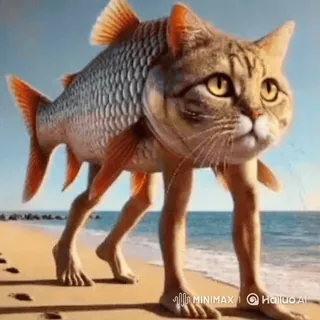 🤩 2e589d31 gato, pez, piernas humanas, playa, gracioso, híbrido, animal, criatura telegram sticker