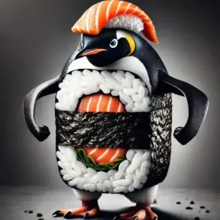 🤩 433e0ccc pingüino, sushi, comida, animal, humor, divertido, lindo telegram sticker