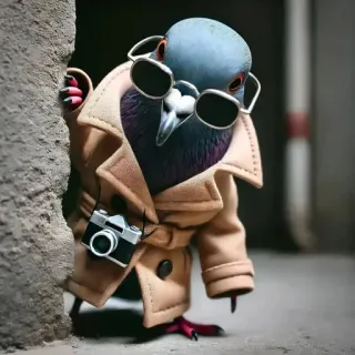 🤩 4b2eb322 paloma, detective, espía, gafas de sol, cámara, pájaro, animal, dibujos animados telegram sticker