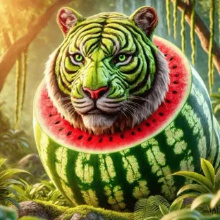 🤩 9dc61fa6 tigre, sandía, híbrido, animal, fruta, jungla, lindo, arte digital telegram sticker