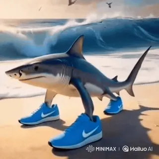 🤩 9fa3bb08 tiburón, zapatillas, Nike, océano, playa, animal telegram sticker