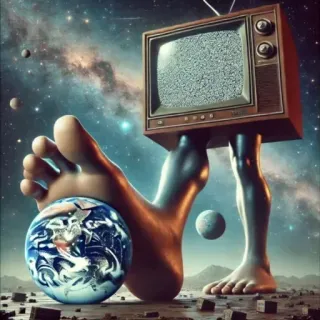🤩 a4b6c333 surrealista, televisión, tierra, pies, espacio, cosmos, arte digital telegram sticker