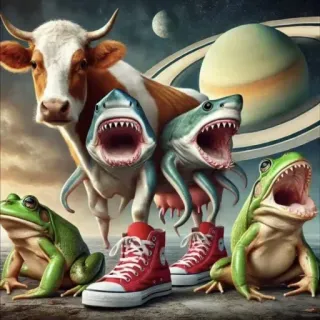 🤩 b0978e4b vaca, tiburón, rana, zapatos, surrealista, espacio, animales, monstruo, mezcla telegram sticker