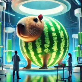 🤩 b588aa6b CapCut Capibara, Sandía, Híbrido, Animal, Laboratorio, Experimento, Ciencia, Fruta telegram sticker