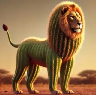 🤩 e1cd268f león, cactus, animal, híbrido, fantasía, desierto telegram sticker