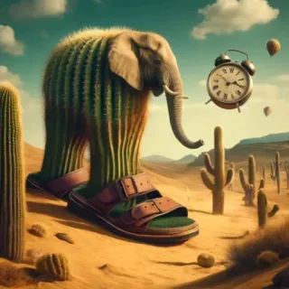 🤩 f3ec2add elefante, cactus, sandalias, desierto, surrealista, reloj, fantasía, raro telegram sticker