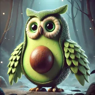 🤩 0dfbafa6 búho, aguacate, pájaro, lindo, animal, fruta, naturaleza, dibujo animado telegram sticker