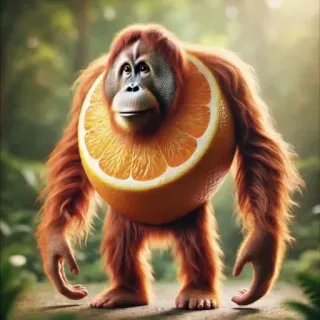 🤩 0ffcc262 Orangután, Fruta, Naranja, Animal, Simio, Divertido, Híbrido telegram sticker
