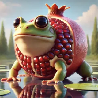 🤩 12c42c23 rana, granada, híbrido, fruta, anfibio, naturaleza, fantasía telegram sticker