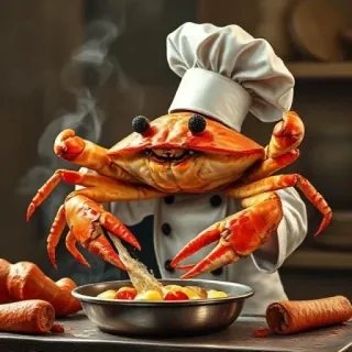 🤩 2bf3bc94 cangrejo, chef, cocina, comida, gastronomía, restaurante, mariscos telegram sticker