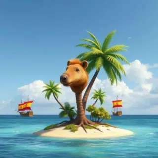 🤩 3232d9d2 isla, palmeras, carpincho, mar, velero telegram sticker