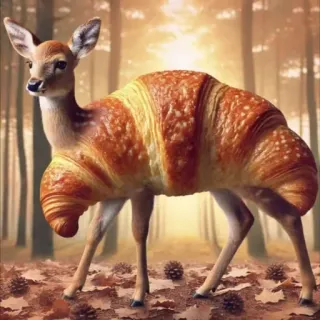 🤩 42e76ef0 ciervo, croissant, animal, pastelería, fantasía, híbrido, comida, bosque telegram sticker