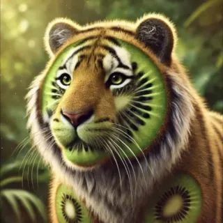 🤩 54bd96c6 tigre, kiwi, animal, fruta, divertido, pegatina, fantasía telegram sticker