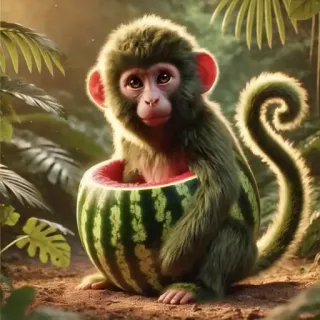 🤩 5b05339d mono, sandía, lindo, animal, fruta, jungla telegram sticker