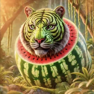 🤩 6047a2e3 tigre, sandía, animal, fruta, híbrido, divertido, lindo telegram sticker