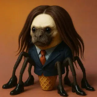 🤩 77c77491 perro, surrealista, cono de helado, animal, criatura, humanoide telegram sticker