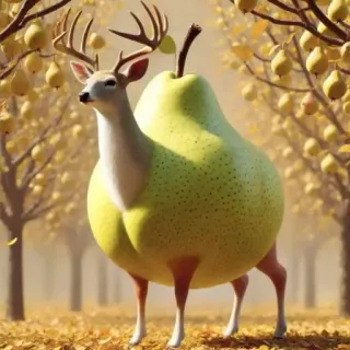 🤩 9d0feeef ciervo, pera, fruta, animal, fantasía, surrealista, naturaleza telegram sticker