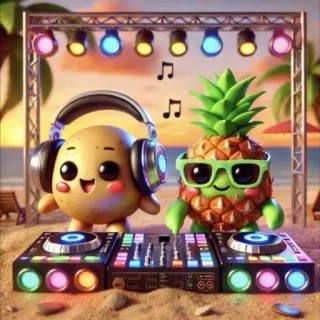 🤩 b26d8516 DJ, patata, piña, playa, música, fiesta telegram sticker