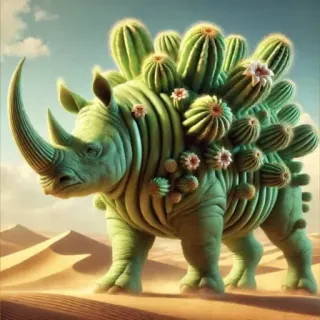 🤩 b39852ff rinoceronte, rinoceronte, cactus, desierto, animal, híbrido, naturaleza, surrealista telegram sticker