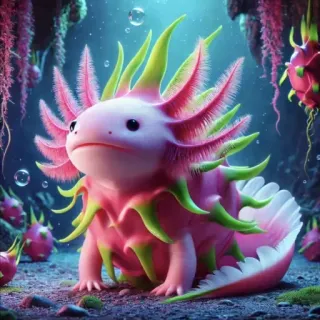 🤩 b8c0eeb0 ajolote, pitahaya, criatura híbrida, fantasía, lindo, submarino, animal, arte digital telegram sticker