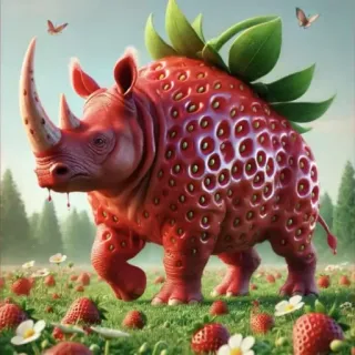 🤩 cefd14b2 rinoceronte, fresa, fruta, híbrido, animal, naturaleza, fantasía telegram sticker