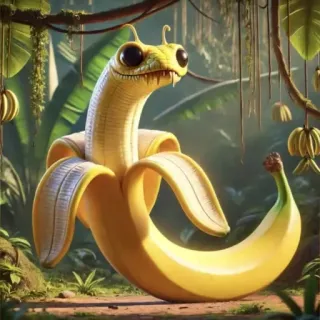 🤩 d18951a4 plátano, serpiente, fruta, dibujos animados, fantasía, criatura, híbrido telegram sticker