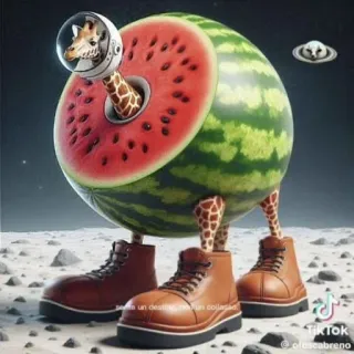 🤩 dc4b4a83 sema un desastre, me un colapso jirafa, sandía, espacio, astronauta, botas, gracioso, peculiar, arte IA telegram sticker